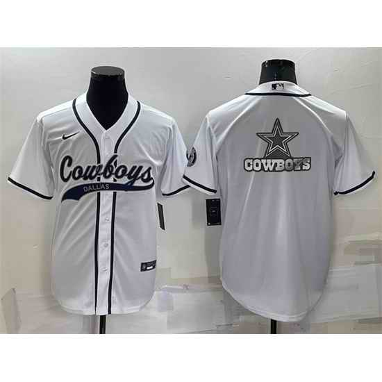 Men Dallas Cowboys White Team Big Logo With Patch Cool Base Stitched Baseb->denver broncos->NFL Jersey