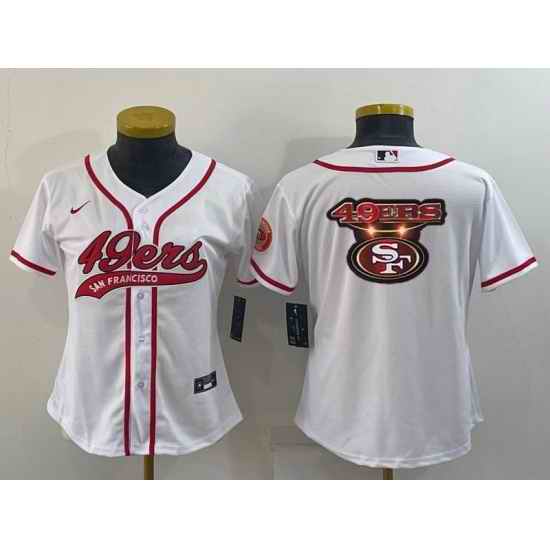 Women San Francisco 49ers White Team Big Logo With Patch Cool Base Stitched Baseball Jersey->women nfl jersey->Women Jersey