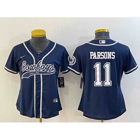 Women Dallas Cowboys #11 Micah Parsons Navy With Patch Cool Base Stitched Baseball Jersey->women nfl jersey->Women Jersey