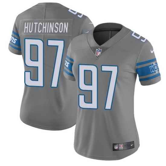 Women Detroit Lions #97 Aidan Hutchinson Grey Vapor Limited Stitched Football Jersey 28Run Smaller 2->women nfl jersey->Women Jersey