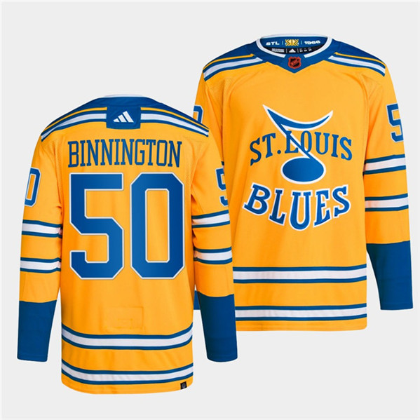 Men's St. Louis Blues #50 Jordan Binnington Yellow 2022-23 Reverse Retro Stitched Jersey->los angeles lakers->NBA Jersey