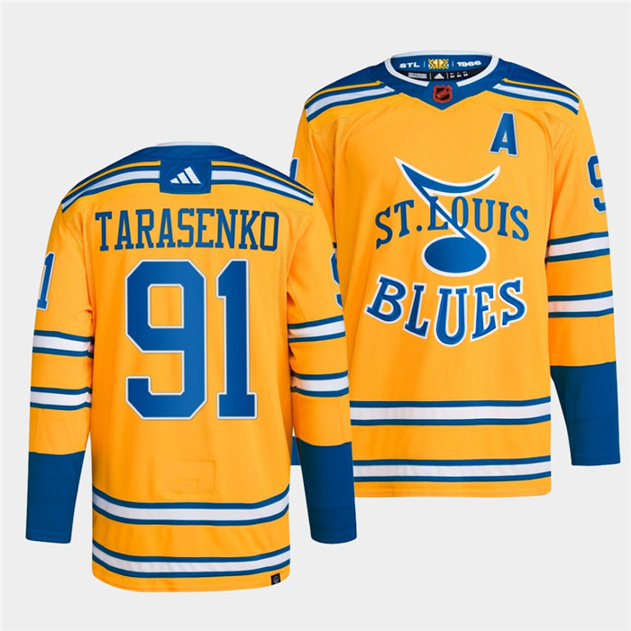Men's St. Louis Blues #91 Vladimir Tarasenko Yellow 2022-23 Reverse Retro Stitched Jersey->los angeles lakers->NBA Jersey