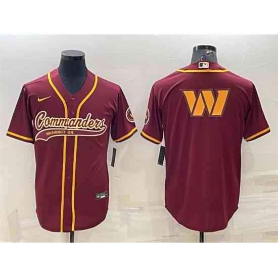 Men Washington Commanders Burgundy Team Big Logo With Patch Cool Base Stitched Baseball Jersey->washington commanders->NFL Jersey
