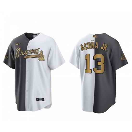 Men Atlanta Braves #13 Ronald Acuna Jr 2022 All Star White Gray Two Tone Split Cool Base Stitched Baseball Jersey->los angeles dodgers->MLB Jersey