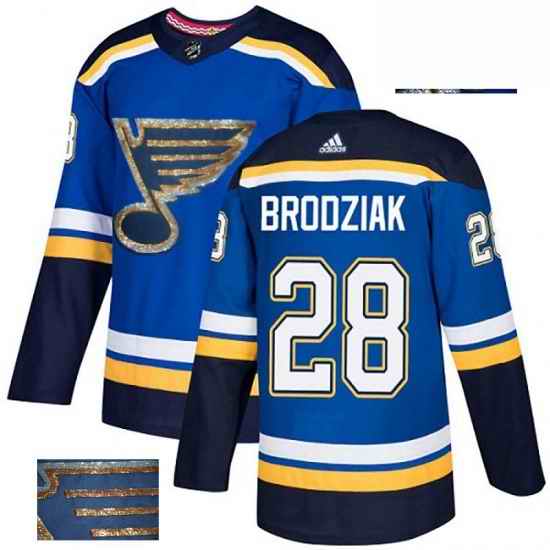Mens Adidas St Louis Blues #28 Kyle Brodziak Authentic Royal Blue Fashion Gold NHL Jersey->st.louis blues->NHL Jersey
