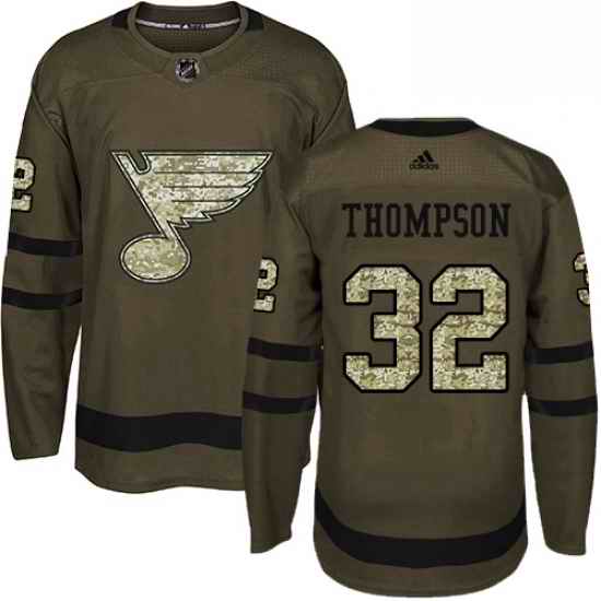 Mens Adidas St Louis Blues #32 Tage Thompson Authentic Green Salute to Service NHL Jersey->st.louis blues->NHL Jersey