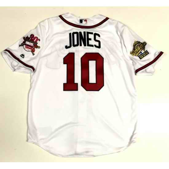 Men ATLANTA BRAVES #10 CHIPPER JONES 1995 WORLD SERIES MAJESTIC COOL BASE Jersey->colorado rockies->MLB Jersey