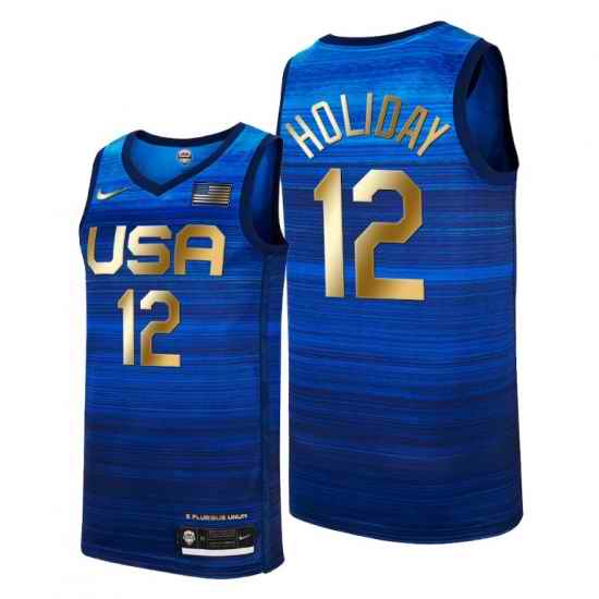 USA Dream Team #12 Jrue Holiday 2021 Tokyo Olymipcs Nike Basketball Jersey Blue->->