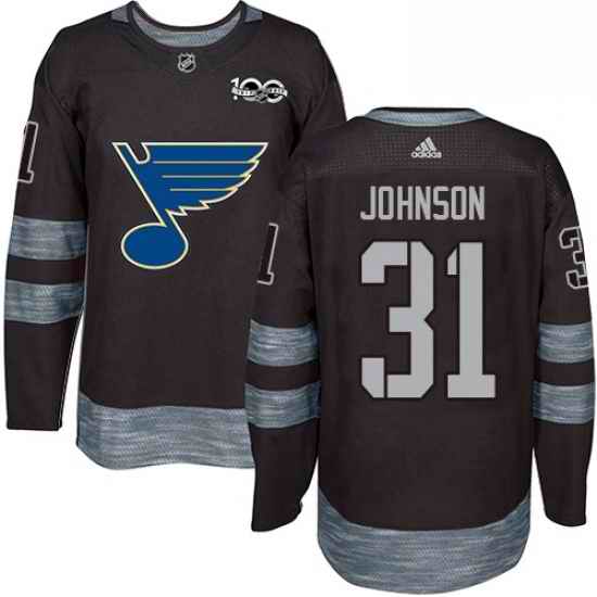 Mens Adidas St Louis Blues #31 Chad Johnson Authentic Black 1917 2017 100th Anniversary NHL Jersey->st.louis blues->NHL Jersey