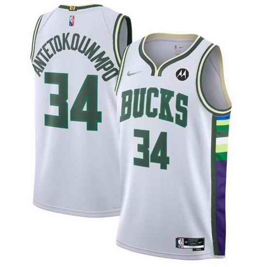 Men's Milwaukee Bucks #34 Giannis Antetokounmpo White 2021 #22 75th Anniversary Swingman City Edition Stitched Jersey->phoenix suns->NBA Jersey