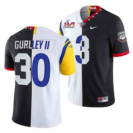 Men Los Angeles Rams X Georgia Bulldogs #30 Todd Gurley II Black White Split Super Bowl LVI Stitched Jerse->los angeles rams->NFL Jersey