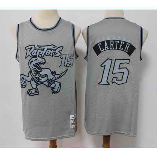 Men Toronto Raptors #15 Vince Carter Grey Throwback Stitched Basketball Jersey->new york knicks->NBA Jersey