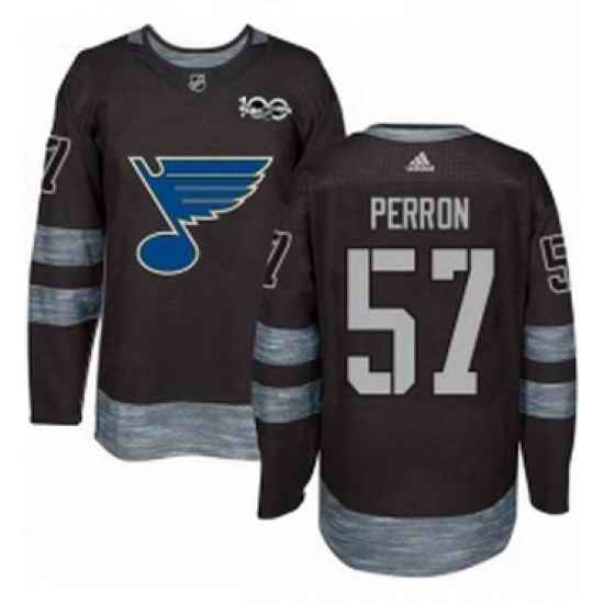 Mens Adidas St Louis Blues #57 David Perron Authentic Black 1917 2017 100th Anniversary NHL Jersey->st.louis blues->NHL Jersey
