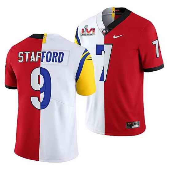 Men Los Angeles Rams X Georgia Bulldogs #9 Matthew Stafford Red White Split Super Bowl LVI Stitched Jerse->los angeles rams->NFL Jersey