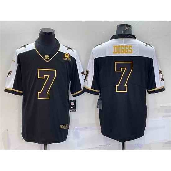 Men Dallas Cowboys #7 Trevon Diggs Black Gold Thanksgiving With Patch Stitched Jersey->cleveland browns->NFL Jersey