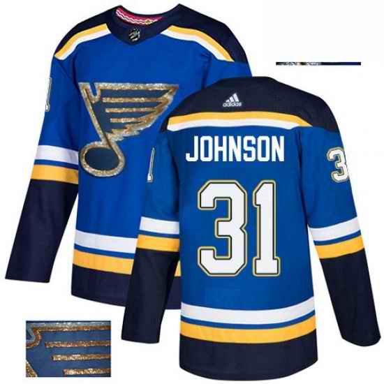 Mens Adidas St Louis Blues #31 Chad Johnson Authentic Royal Blue Fashion Gold NHL Jersey->st.louis blues->NHL Jersey