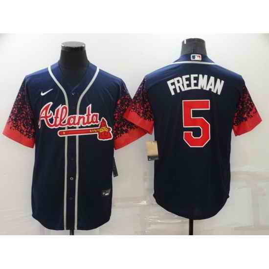 Men's Nike Atlanta Braves #5 Freddie Freeman Navy 2021 New Jersey->new york mets->MLB Jersey
