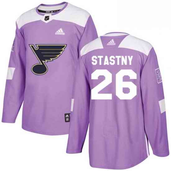Mens Adidas St Louis Blues #26 Paul Stastny Authentic Purple Fights Cancer Practice NHL Jersey->st.louis blues->NHL Jersey
