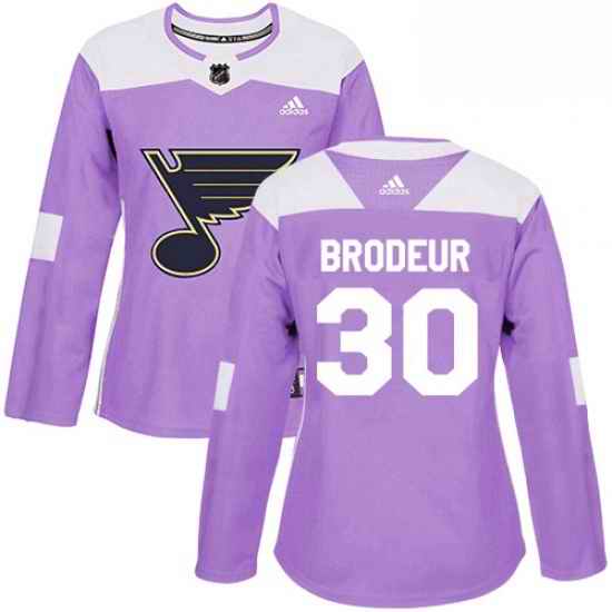 Womens Adidas St Louis Blues #30 Martin Brodeur Authentic Purple Fights Cancer Practice NHL Jersey->women nhl jersey->Women Jersey