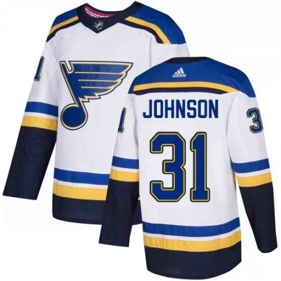 Mens Adidas St Louis Blues #31 Chad Johnson Authentic White Away NHL Jersey->st.louis blues->NHL Jersey