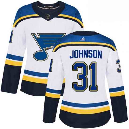 Womens Adidas St Louis Blues #31 Chad Johnson Authentic White Away NHL Jersey->women nhl jersey->Women Jersey