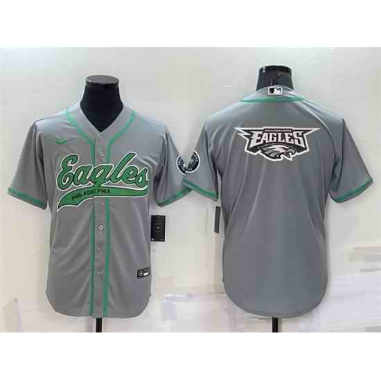 Men Philadelphia Eagles Grey Team Big Logo With Patch Cool Base Stitched Baseball Jersey->philadelphia eagles->NFL Jersey