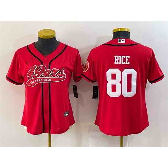 Women San Francisco 49ers #80 Jerry Rice Red With Patch Cool Base Stitched Baseball Jersey->women nfl jersey->Women Jersey