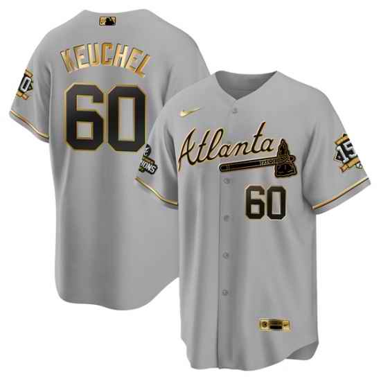 Men Atlanta Braves #60 Dallas Keuchel 2021 Grey Gold World Series Champions With 150th Anniversary Patch Cool Base Stitched Jersey->atlanta braves->MLB Jersey