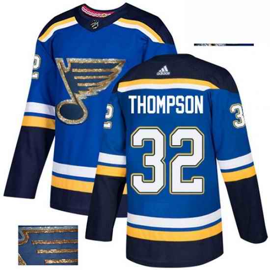Mens Adidas St Louis Blues #32 Tage Thompson Authentic Royal Blue Fashion Gold NHL Jersey->st.louis blues->NHL Jersey