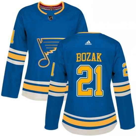 Womens Adidas St Louis Blues #21 Tyler Bozak Authentic Navy Blue Alternate NHL Jersey->women nhl jersey->Women Jersey