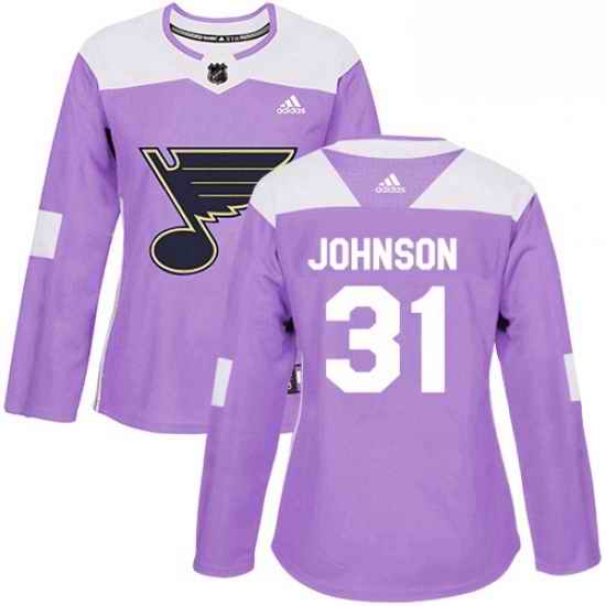 Womens Adidas St Louis Blues #31 Chad Johnson Authentic Purple Fights Cancer Practice NHL Jersey->women nhl jersey->Women Jersey