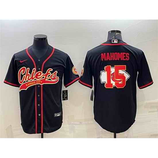 Men Kansas City Chiefs #15 Patrick Mahomes Black Team Big Logo With Patch Cool Base Stitched Baseball Jersey->kansas city chiefs->NFL Jersey