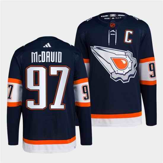 Men Edmonton Oilers 97 Connor McDavid Navy 2022 #23 Reverse Retro Stitched Jersey->new york rangers->NHL Jersey