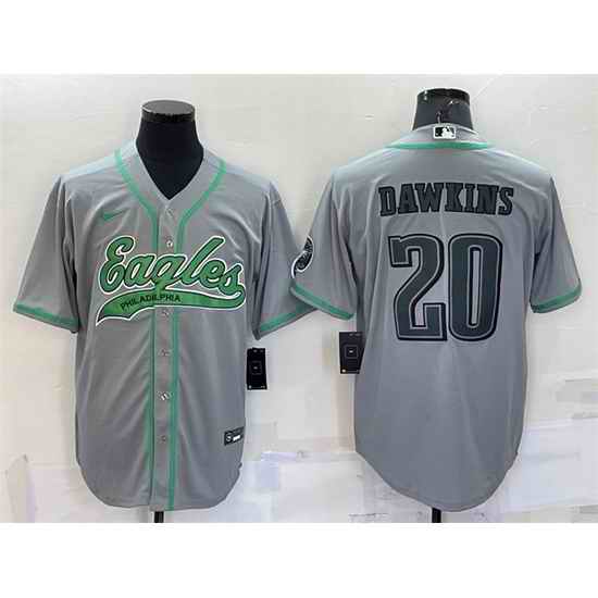 Men Philadelphia Eagles #20 Brian Dawkins Grey With Patch Cool Base Stitched Baseball Jersey->new england patriots->NFL Jersey