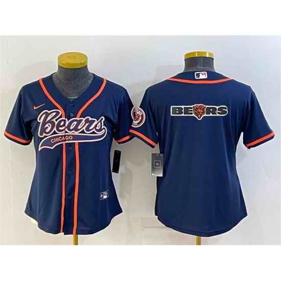 Women Chicago Bears Navy Team Big Logo With Patch Cool Base Stitched Baseball Jersey->women nfl jersey->Women Jersey