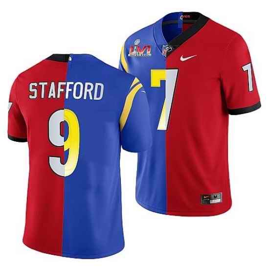 Men Los Angeles Rams X Georgia Bulldogs #9 Matthew Stafford Red Royal Split Super Bowl LVI Stitched Jerse->los angeles rams->NFL Jersey