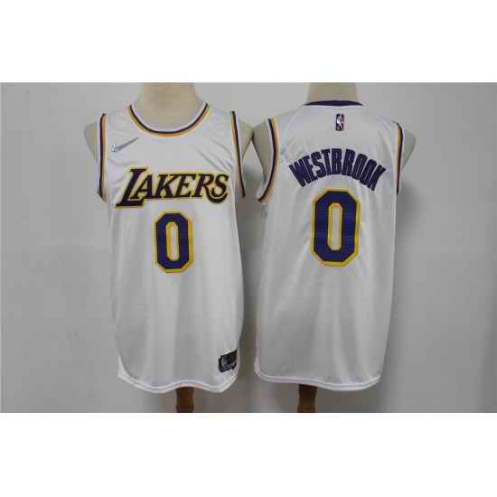 Men Los Angeles Lakers Russell Westbrook #0 White 75th Anniversary White Stitched Jersey->los angeles lakers->NBA Jersey