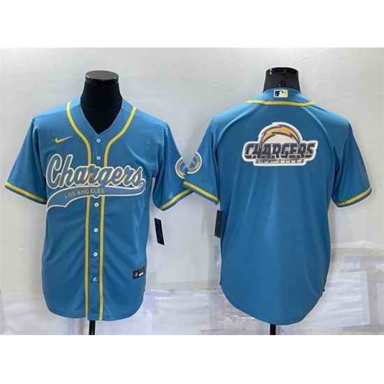 Men Los Angeles Chargers Blue Team Big Logo With Patch Cool Base Stitched Baseball Jersey->kansas city chiefs->NFL Jersey