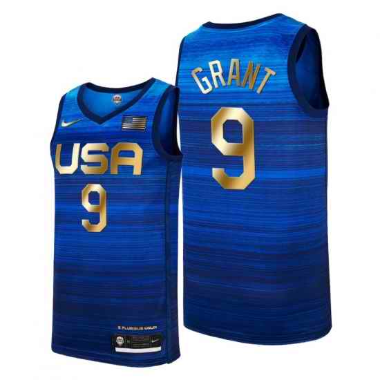 USA Dream Team #9 Jerami Grant 2021 Tokyo Olymipcs Nike Basketball Jersey Blue->->