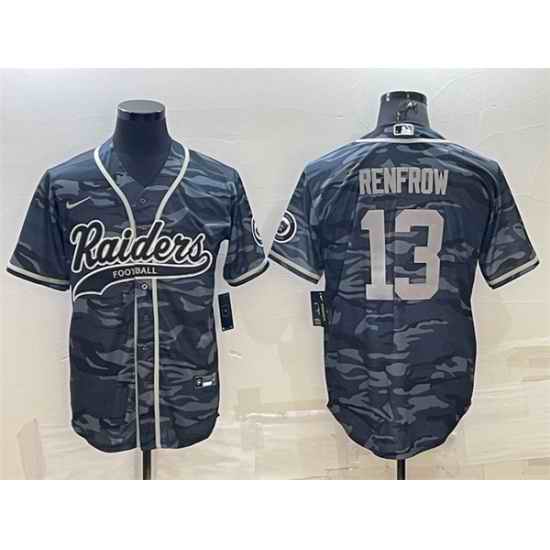 Men Las Vegas Raiders #13 Hunter Renfrow Grey Camo With Patch Cool Base Stitched Baseball Jersey->las vegas raiders->NFL Jersey