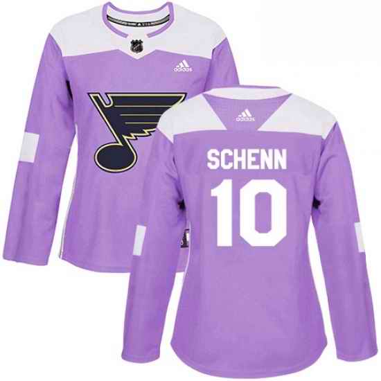 Womens Adidas St Louis Blues #10 Brayden Schenn Authentic Purple Fights Cancer Practice NHL Jersey->women nhl jersey->Women Jersey