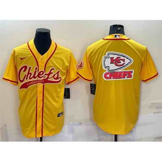 Men Kansas City Chiefs Gold Team Big Logo With Patch Cool Base Stitched Baseball Jersey->kansas city chiefs->NFL Jersey