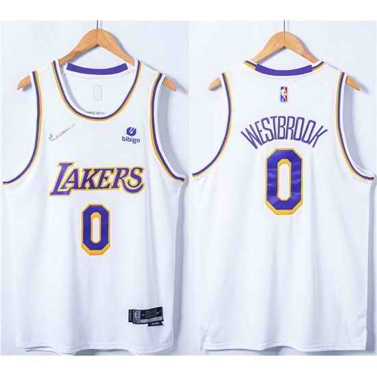 Men Los Angeles Lakers #0 Russell Westbrook 75th Anniversary Bibigo White Stitched Basketball Jersey->dallas mavericks->NBA Jersey