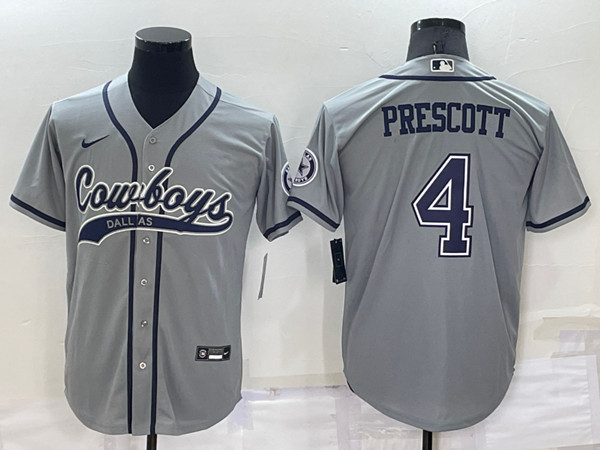 Men's Dallas Cowboys #4 Dak Prescott Grey Cool Base Stitched Baseball Jersey->denver broncos->NFL Jersey