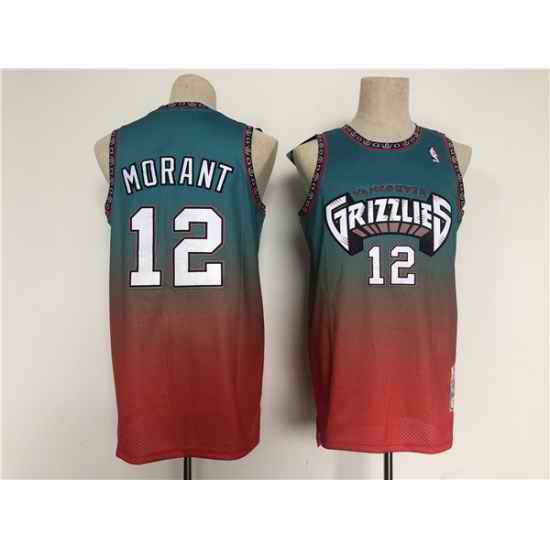 Men Memphis Grizzlies #12 Ja Morant Teal Red Throwback Stitched Jersey->minnesota timberwolves->NBA Jersey