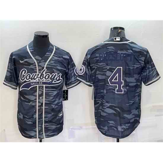 Men Dallas Cowboys #4 Dak Prescott Grey Navy Camo With Patch Cool Base Stitched Baseball Jersey->dallas cowboys->NFL Jersey