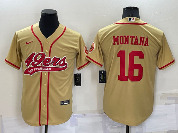 Men's San Francisco 49ers #16 Joe Montana Gold Cool Base Stitched Baseball Jersey->san francisco 49ers->NFL Jersey
