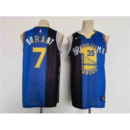 Men's Brooklyn Nets Thunder Warriors #7 Kevin Durant White Blue Black Splite Throwback Basketball Jersey->brooklyn nets->NBA Jersey
