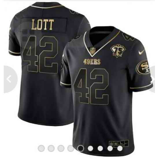 Men San Francisco 49ers Ronnie Lott 75th Anniversary Patch White Gold Black Gold Jersey->chicago blackhawks->NHL Jersey