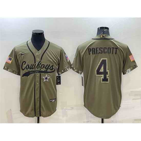 Men Dallas Cowboys #4 Dak Prescott 2022 Olive Salute To Service Cool Base Stitched Baseball Jersey->cleveland browns->NFL Jersey